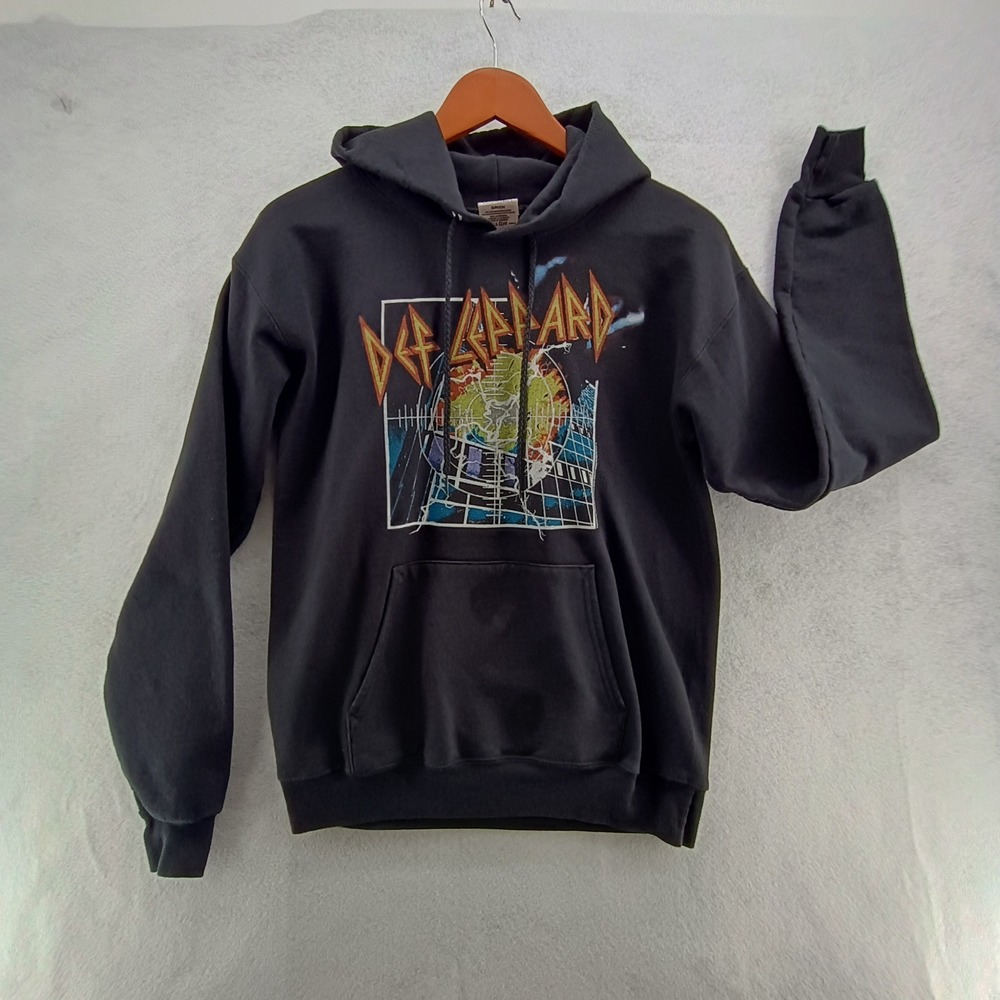 Def Leppard Hanes EcoSmart Hoodie Black Graphic Rock Band Sweatshirt Small Good